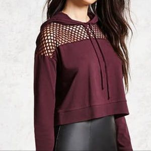 Forever 21 Purple Hooded Mesh Panel Sweater, Sz S